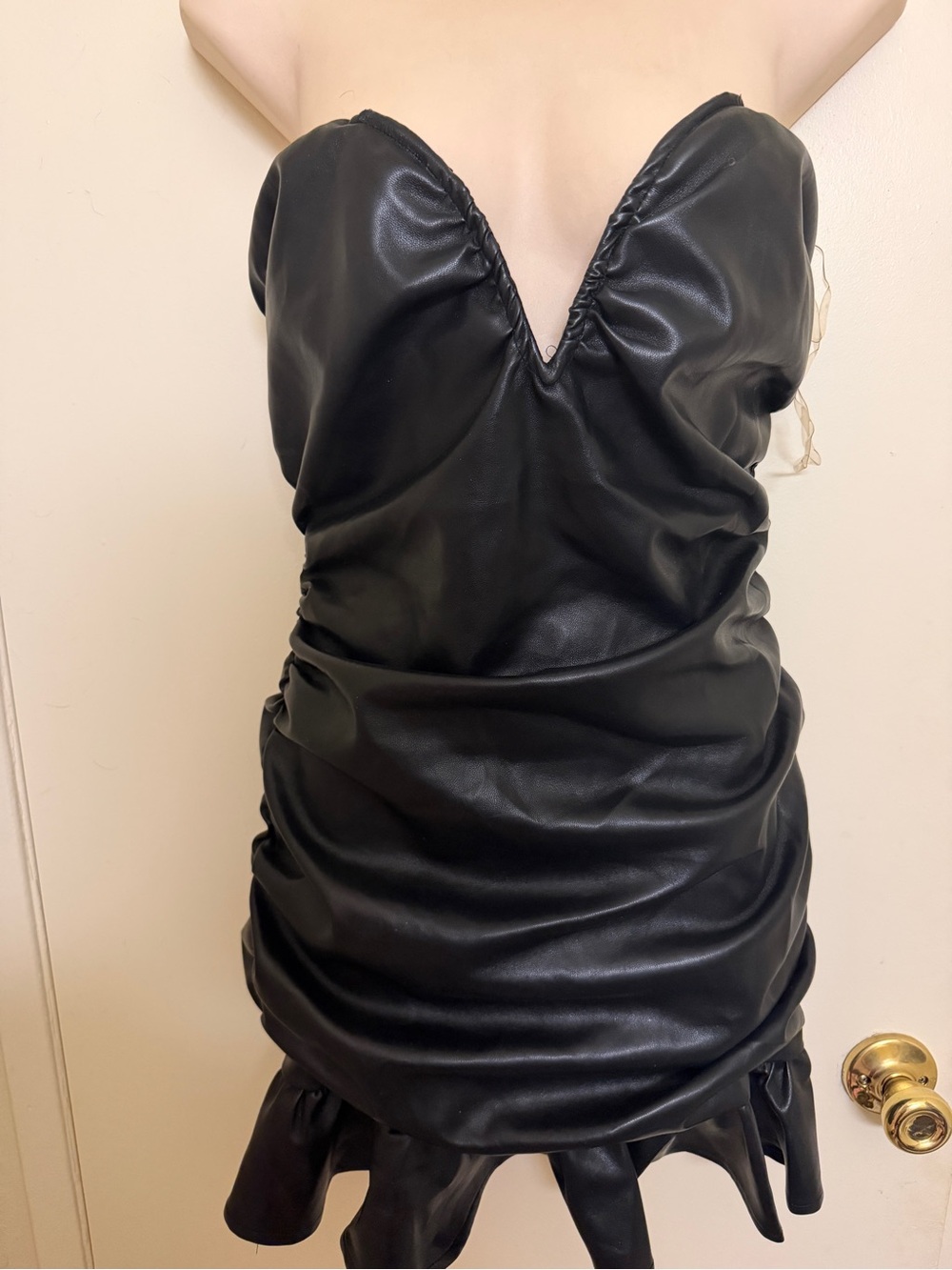 Fashion Nova Black Faux Leather Strapless Mini Dress